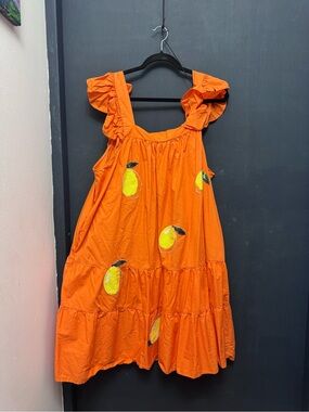 Orange Lemon Embroidered Ruffle Sundress